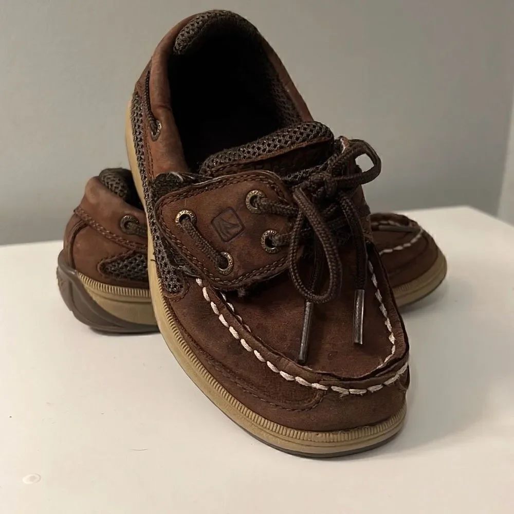 Sperry Top Sider Boy's Brown Leather Lanyard Boat Shoes Size 10